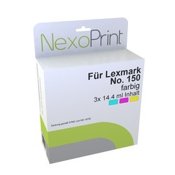 NexoPrint Dreierpack C/M/Y 150XL f&#252;r Lexmark 14N1807E / 14N1805E 