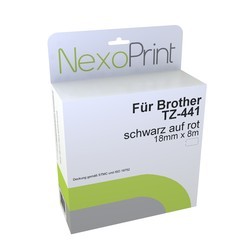 NexoPrint Schriftband schwarz auf rot 18mm x 8m, laminiert f&#252;r Brother TZ-441 